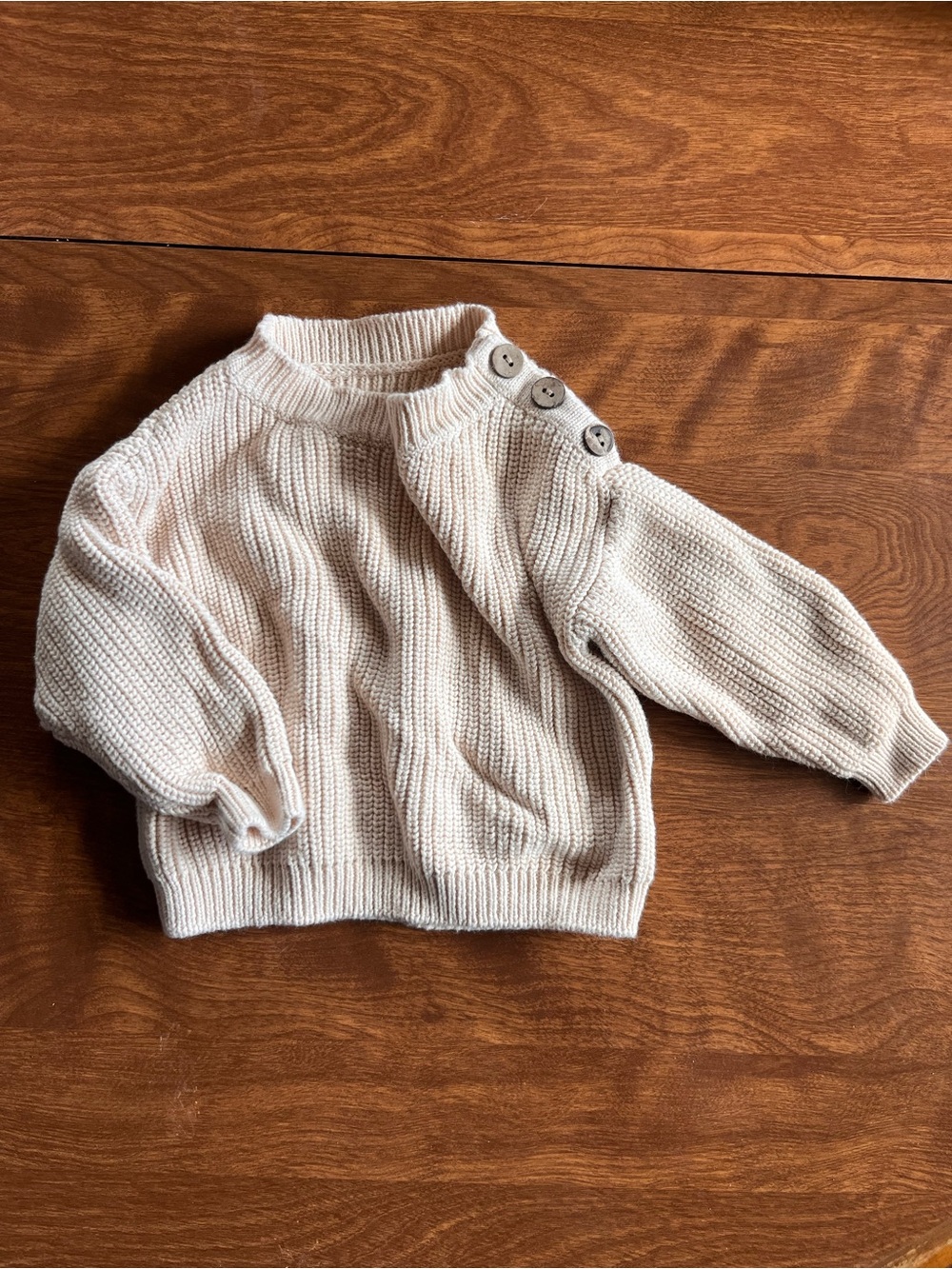 Boy’s Neutral Cream Button-Shoulder Ribbed Sweater